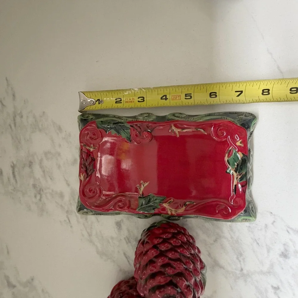 Tracy Porter Winter Collection Red Pinecone Salt and Pepper Shakers with Tray